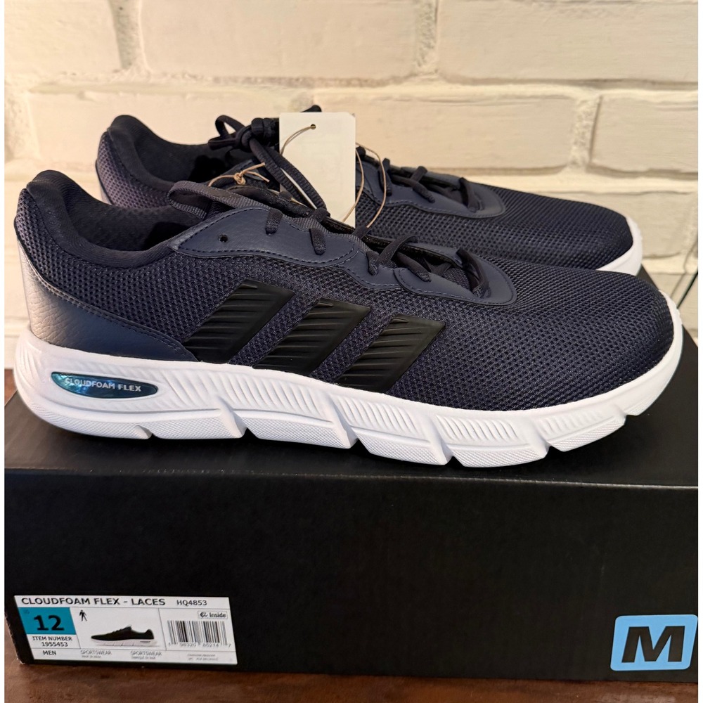 Adidas Cloudfoam Flex Laces Mens •12• Navy Blue Running Shoes Athleisure Walking